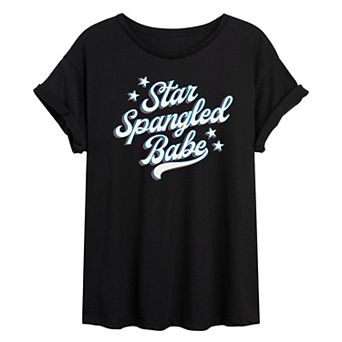 Juniors' Star Spangled Babe Oversized Tee