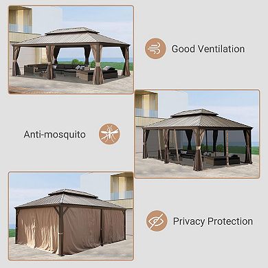 12'x 18' Hardtop Gazebo-Upgraded Metal with Drainage & Curtains/Netting