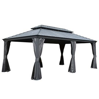 12'x 18' Hardtop Gazebo-Upgraded Metal with Drainage & Curtains/Netting