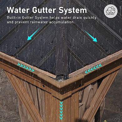 14'x 22' Hardtop Gazebo - Wood-Looking Aluminum Frame with Curtains & Netting