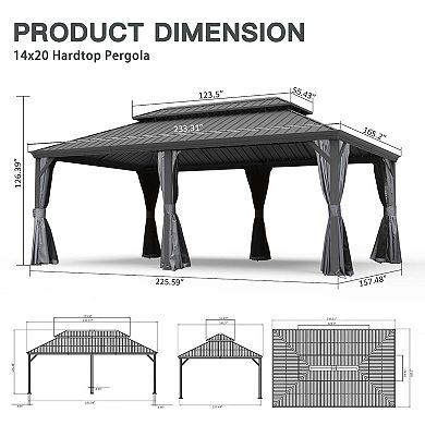 14'x 20' Hardtop Gazebo-Heavy-Duty Metal with Drainage & Privacy Curtains
