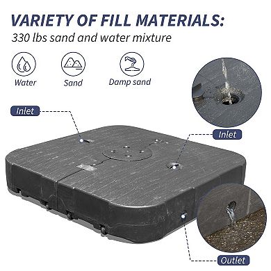 38"x 38" Water & Sand Filled Patio Umbrella Base with Wheels