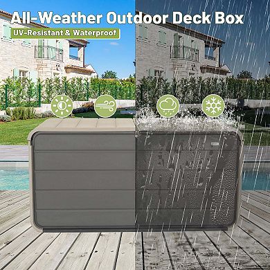 260 Gallon Lockable Plastic Deck Box,Waterproof Storage Box w/ Wheels