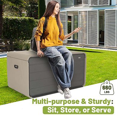 260 Gallon Lockable Plastic Deck Box,Waterproof Storage Box w/ Wheels