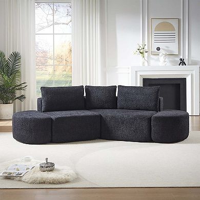 106.3" V-Shaped Modular Sectional Sofa Set, Chenille Couch with 3 Cushions & 2 Armless Ottomans