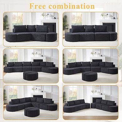 106.3" V-Shaped Modular Sectional Sofa Set, Chenille Couch with 3 Cushions & 2 Armless Ottomans