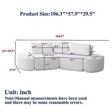 106.3" V-Shaped Modular Sectional Sofa Set, Chenille Couch with 3 Cushions & 2 Armless Ottomans