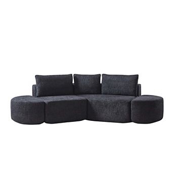 106.3" V-Shaped Modular Sectional Sofa Set, Chenille Couch with 3 Cushions & 2 Armless Ottomans