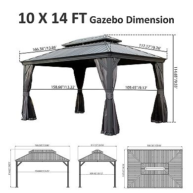 10'x 14' Hardtop Gazebo-Upgraded Metal with Drainage & Curtains/Netting