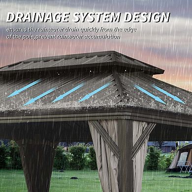 10'x 14' Hardtop Gazebo-Upgraded Metal with Drainage & Curtains/Netting