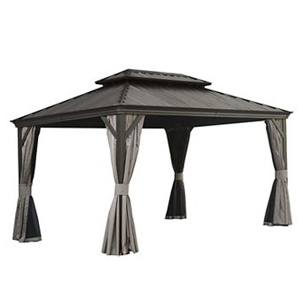 10'x 14' Hardtop Gazebo-Upgraded Metal with Drainage & Curtains/Netting