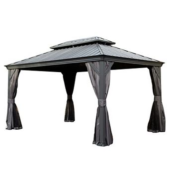 10'x 14' Hardtop Gazebo-Upgraded Metal with Drainage & Curtains/Netting