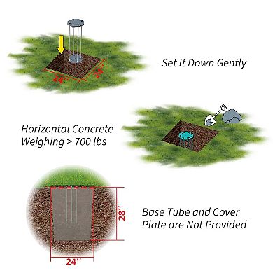 Heavy Duty Steel In Ground, Patio Umbrella Base 700LBS Support 7.8x7.8x22 Inch