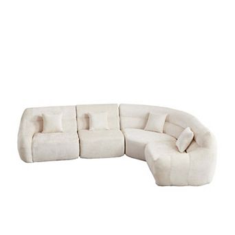 123.2" Modern Luxury Curved Sectional Sofa, Chenille Modular Cloud Sofa with 4 Pillows