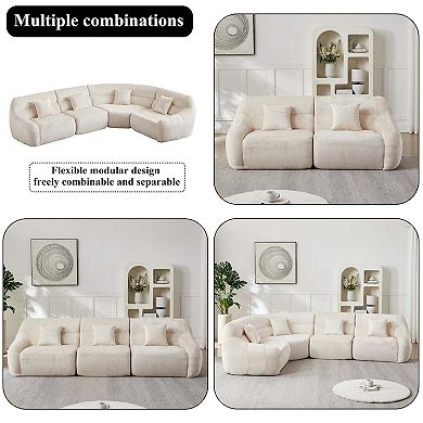 123.2" Modern Luxury Curved Sectional Sofa, Chenille Modular Cloud Sofa with 4 Pillows