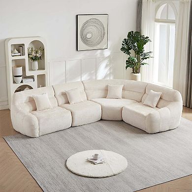 123.2" Modern Luxury Curved Sectional Sofa, Chenille Modular Cloud Sofa with 4 Pillows