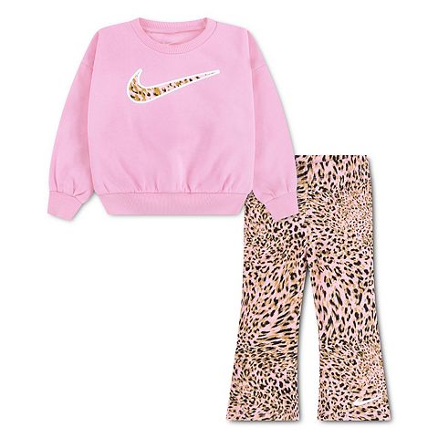 Girls 4-6x Nike Cheetah Crewneck & Printed Dri-FIT Flared Leggings 2 pc Set