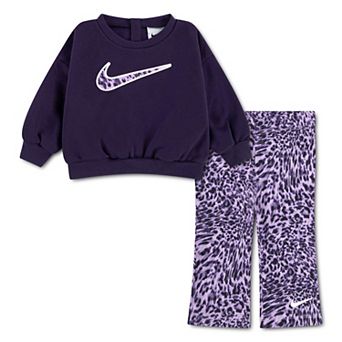 Baby Toddler Little Girls 12 months-6x Nike Cheetah Crewneck & Printed Dri-FIT Flared Leggings 2 pc Set