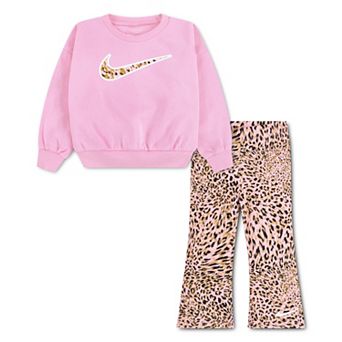 Toddler Girls Nike Crewneck Sweatshirt & Dri-FIT Cheetah Print Flared Leggings 2 pc Set