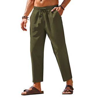 COOFANDY Linen Pants for Men Casual Straight-Legs Jogger Trousers Lightweight Yoga Beach Pants