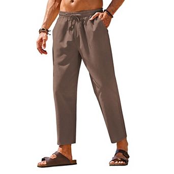 COOFANDY Linen Pants for Men Casual Straight-Legs Jogger Trousers Lightweight Yoga Beach Pants