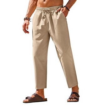 COOFANDY Linen Pants for Men Casual Straight-Legs Jogger Trousers Lightweight Yoga Beach Pants