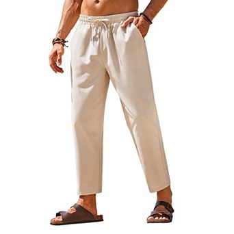 COOFANDY Linen Pants for Men Casual Straight-Legs Jogger Trousers Lightweight Yoga Beach Pants