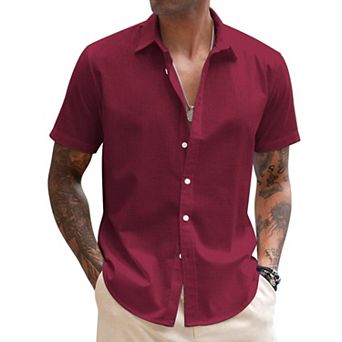 COOFANDY Men's Linen Short Sleeve Business Summer Shirt Fitted Untucked Button Shirt