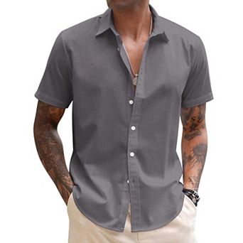 COOFANDY Men's Linen Short Sleeve Business Summer Shirt Fitted Untucked Button Shirt