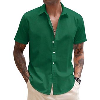 COOFANDY Men's Linen Short Sleeve Business Summer Shirt Fitted Untucked Button Shirt