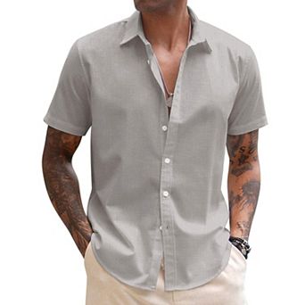 COOFANDY Men's Linen Short Sleeve Business Summer Shirt Fitted Untucked Button Shirt