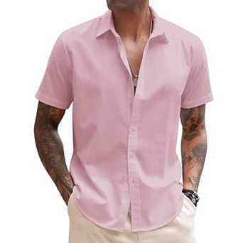 COOFANDY Men's Linen Short Sleeve Business Summer Shirt Fitted Untucked Button Shirt