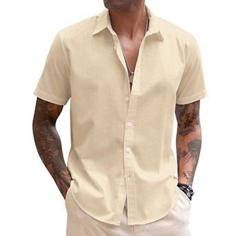 COOFANDY Men's Linen Short Sleeve Business Summer Shirt Fitted Untucked Button Shirt