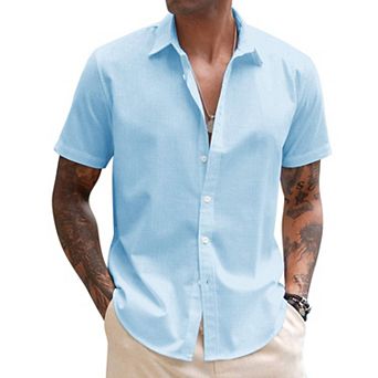 COOFANDY Men's Linen Short Sleeve Business Summer Shirt Fitted Untucked Button Shirt