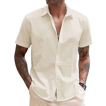 COOFANDY Men's Linen Short Sleeve Business Summer Shirt Fitted Untucked Button Shirt