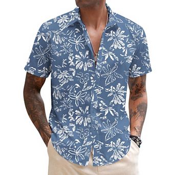 COOFANDY Men's Linen Short Sleeve Business Summer Shirt Fitted Untucked Button Shirt