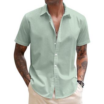 COOFANDY Men's Linen Short Sleeve Business Summer Shirt Fitted Untucked Button Shirt