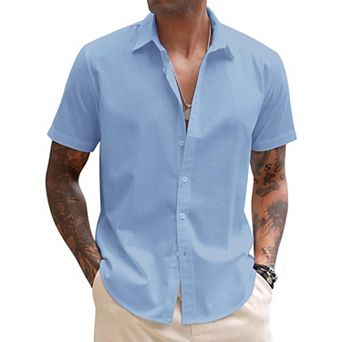 COOFANDY Men's Linen Short Sleeve Business Summer Shirt Fitted Untucked Button Shirt