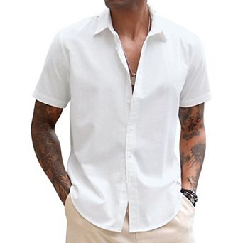 COOFANDY Men's Linen Short Sleeve Business Summer Shirt Fitted Untucked Button Shirt