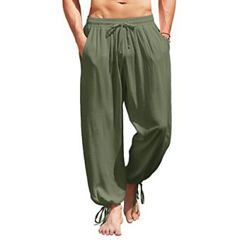 COOFANDY Men's Cotton Linen Pants Elastic Waist Harem Pants Casual Baggy Yoga Beach Pants
