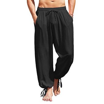 COOFANDY Men's Cotton Linen Pants Elastic Waist Harem Pants Casual Baggy Yoga Beach Pants