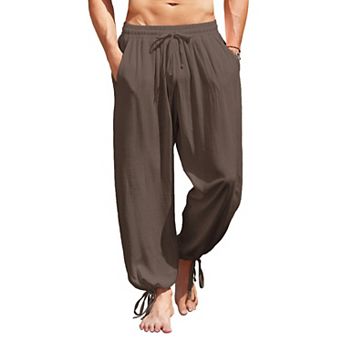 COOFANDY Men's Cotton Linen Pants Elastic Waist Harem Pants Casual Baggy Yoga Beach Pants