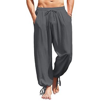 COOFANDY Men's Cotton Linen Pants Elastic Waist Harem Pants Casual Baggy Yoga Beach Pants