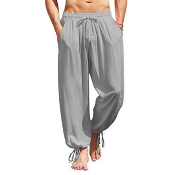 COOFANDY Men's Cotton Linen Pants Elastic Waist Harem Pants Casual Baggy Yoga Beach Pants