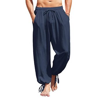 COOFANDY Men's Cotton Linen Pants Elastic Waist Harem Pants Casual Baggy Yoga Beach Pants