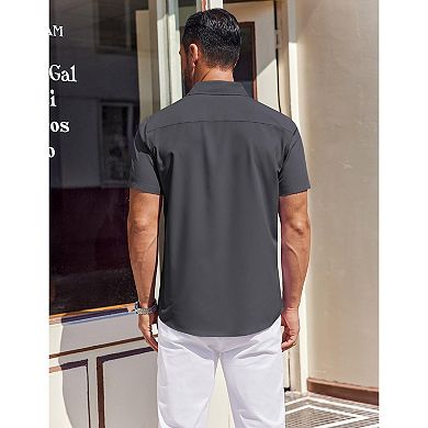 COOFANDY Mens Summer Beach Shirt Short Sleeve Button Down Shirts Regular Fit Vacation Beach Shirts