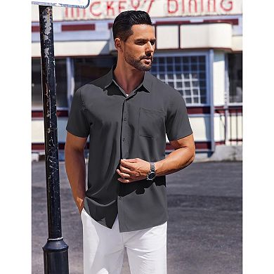 COOFANDY Mens Summer Beach Shirt Short Sleeve Button Down Shirts Regular Fit Vacation Beach Shirts