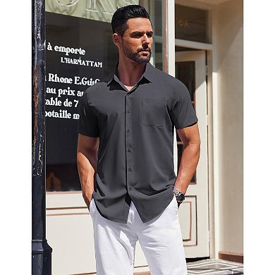 COOFANDY Mens Summer Beach Shirt Short Sleeve Button Down Shirts Regular Fit Vacation Beach Shirts