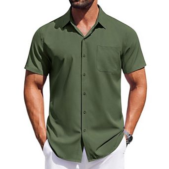 COOFANDY Mens Summer Beach Shirt Short Sleeve Button Down Shirts Regular Fit Vacation Beach Shirts