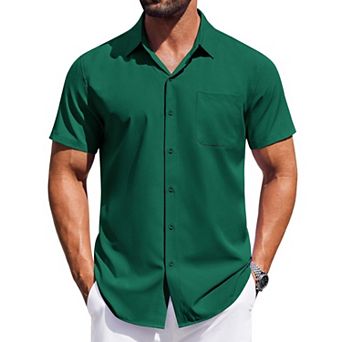 COOFANDY Mens Summer Beach Shirt Short Sleeve Button Down Shirts Regular Fit Vacation Beach Shirts